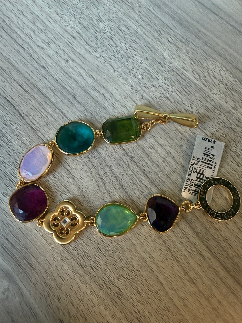 My Flat in London Gold-Tone Bracelet with Teal, Green, Purple & Lavender Stones